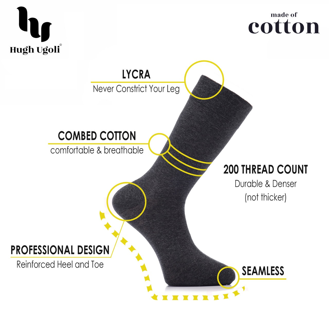 Men's Cotton Dress Seamless Toe Business Crew Socks with Gift Box, 4 Pairs